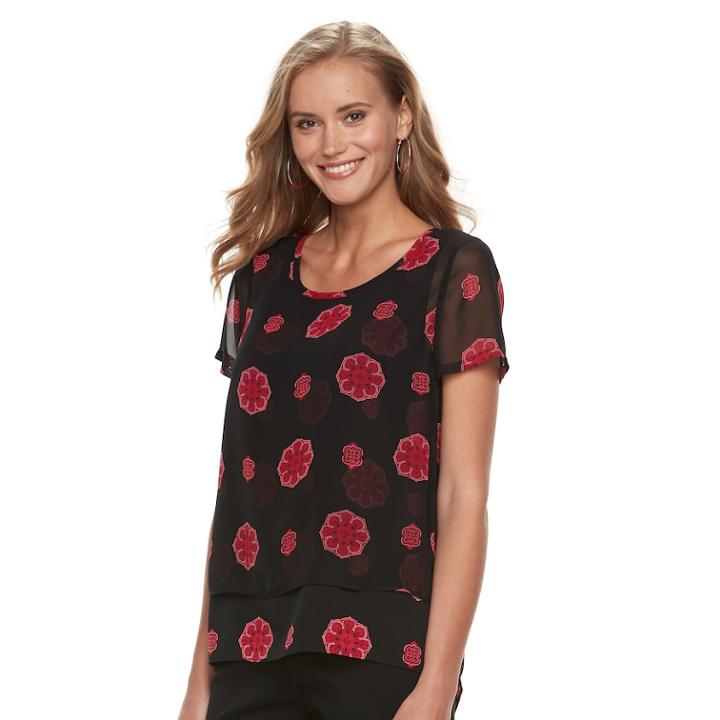 Women's Dana Buchman Double-layer Tee, Size: Medium, Dark Red