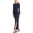 Women's Chaps Mesh Trim Jersey Evening Gown, Size: 4, Blue (navy)