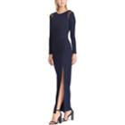 Women's Chaps Mesh Trim Jersey Evening Gown, Size: 4, Blue (navy)