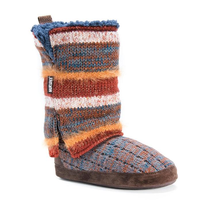 Muk Luks Women's Trisha Striped Boot Slippers, Size: Medium, Multicolor