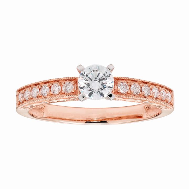 14k Gold Igl Certified Round Cut 1/2 Carat T.w. Diamond Engagement Ring, Women's, Size: 9, White