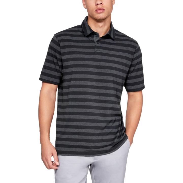 Men's Under Armour Charged Cotton Striped Polo, Size: Medium, Black