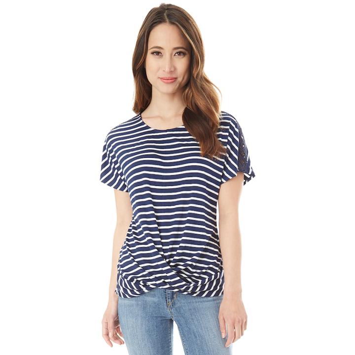 Juniors' Iz Byer Striped Twist Front Top, Teens, Size: Large, Blue (navy)