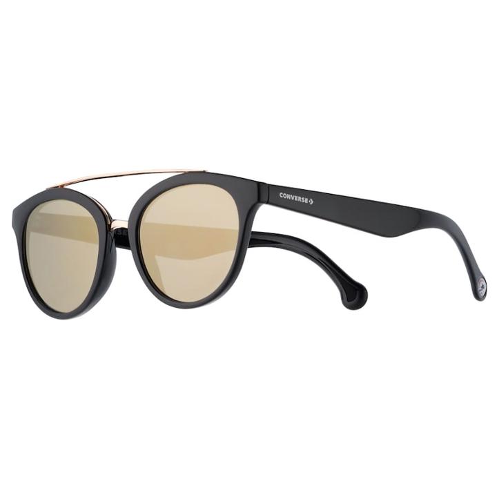Converse 51mm Women's Modified Round Mirrored Sunglasses, Black