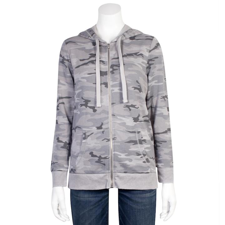 Juniors' Plus Size Grayson Threads Burnout Zip-up Hoodie, Teens, Size: 1xl, Gray Camo