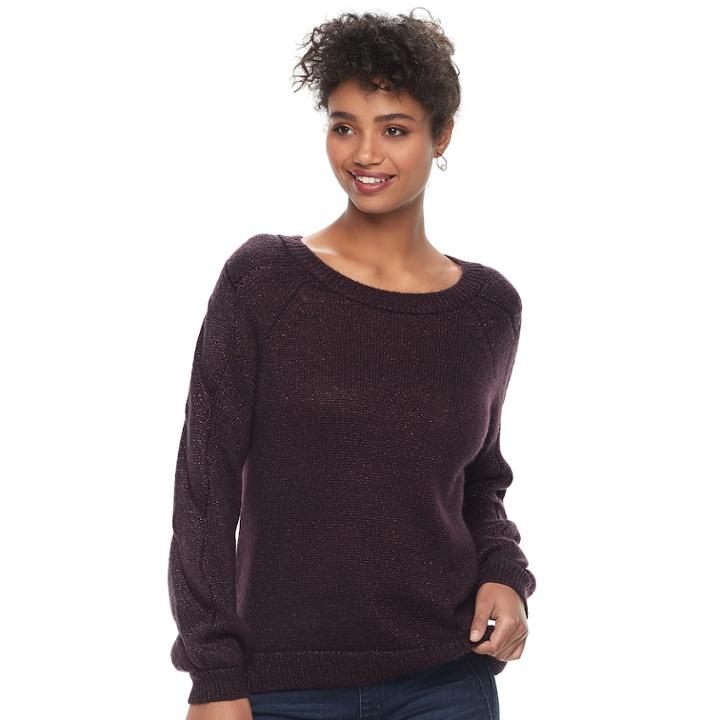 Women's Apt. 9® Cable-knit Sleeve Sweater, Size: Large, Purple