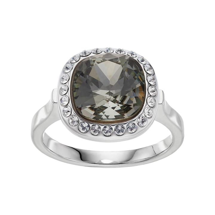 Brilliance Silver Plated Cushion Halo Ring With Swarovski Crystals, Women's, Size: 7, Black