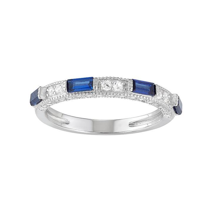 Sterling Silver Lab-created White & Blue Sapphire Anniversary Ring, Women's, Size: 8