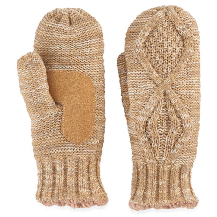 Women's Isotoner Marled Cable Knit Mittens, Lt Brown