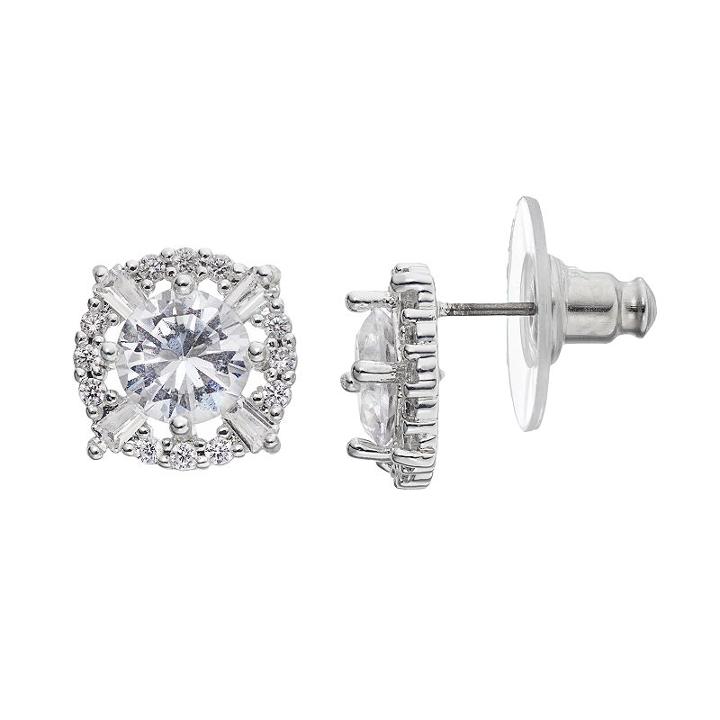 Dana Buchman Cubic Zirconia Halo Stud Earrings, Women's, White