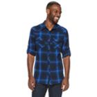 Men's Rock & Republic Plaid Button-down Flannel Shirt, Size: Small, Dark Blue