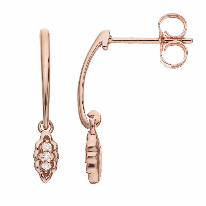 Lc Lauren Conrad 10k Rose Gold Diamond Accent Leaf Drop Earrings, Women's, White