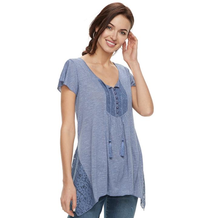 Women's World Unity Flutter Lace Top, Size: Small, Turquoise/blue (turq/aqua)