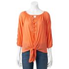 Women's French Laundry Embroidered Knot-front Top, Size: Medium, Orange Oth