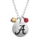 Fiora Crystal Sterling Silver Alabama Crimson Tide Team Logo & Heart Pendant Necklace, Women's, Size: 16, Red