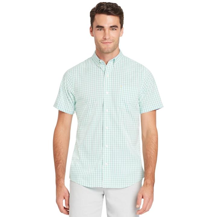 Men's Izod Advantage Cool Fx Regular-fit Plaid Moisture-wicking Button-down Shirt, Size: Large, Green