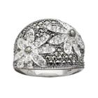 Lavish By Tjm Sterling Silver Crystal Flower Ring - Made With Swarovski Marcasite, Women's, Size: 8, Black