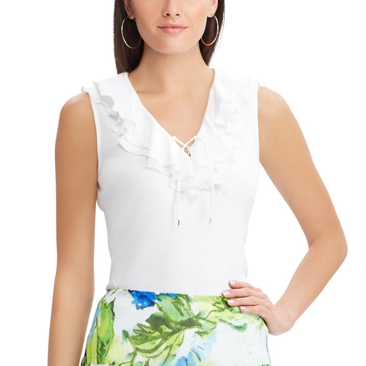 Women's Chaps Ruffle Lace-up Tank, Size: Medium, White