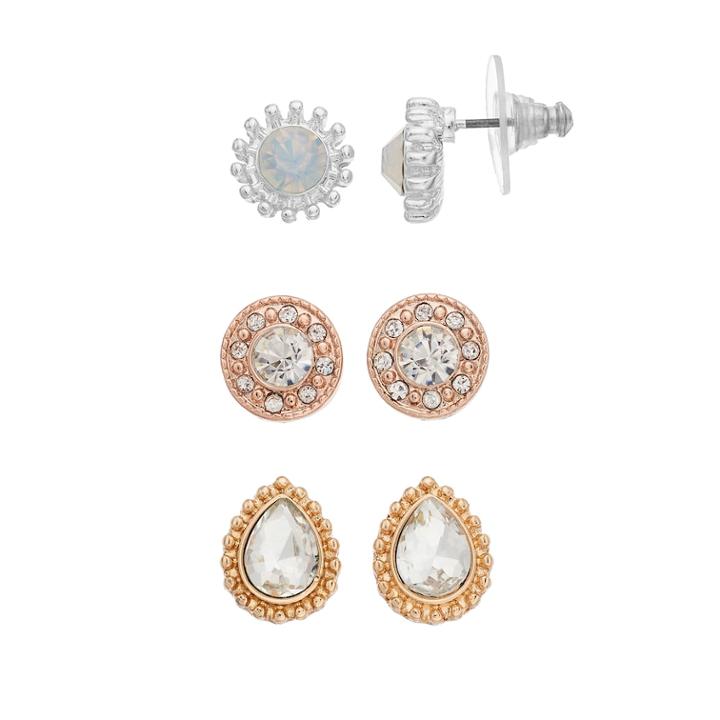 Napier Tri Tone Simulated Crystal Stud Earring Set, Women's, Multicolor