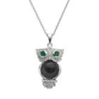 Sophie Miller Onyx, Simulated Emerald And Cubic Zirconia Sterling Silver Owl Pendant Necklace, Women's, Size: 18, Multicolor