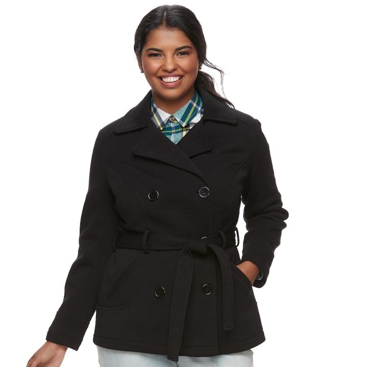Juniors' Plus Size J-2 Double Breasted Coat, Teens, Size: 3xl, Black