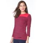 Women's Chaps Striped Button-shoulder Tee, Size: Small, Red