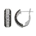 Silver Luxuries Silver-plated Marcasite & Crystal Semi-hoop Earrings, Women's, White