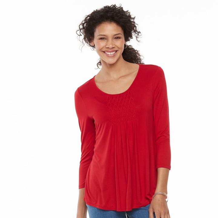 Women's Croft & Barrow&reg; Smocked-bib Top, Size: Xl, Med Red