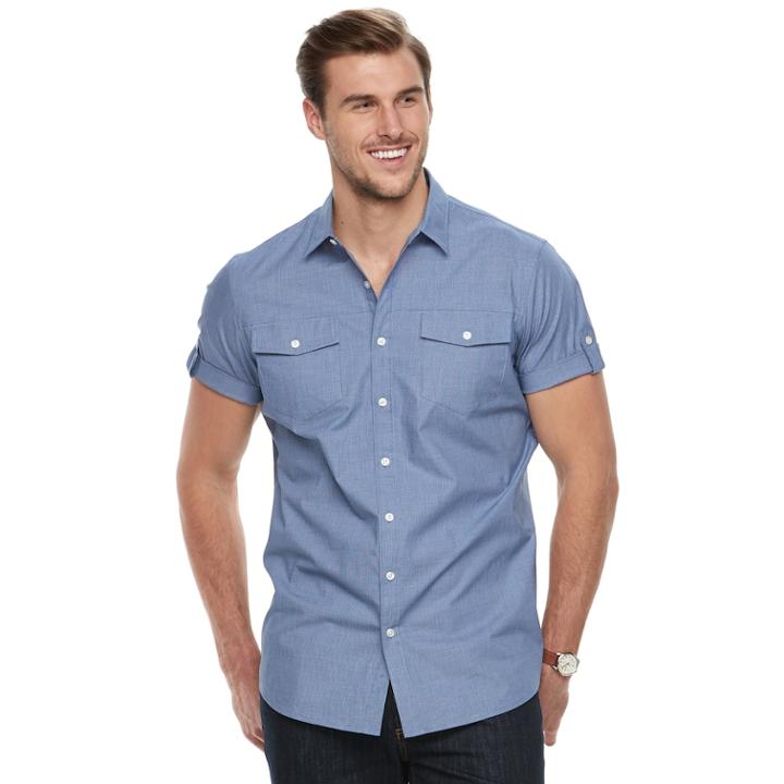 Big & Tall Apt. 9&reg; Premier Flex Plaid Modern-fit Stretch Woven Button-down Shirt, Men's, Size: 3xl Tall, Dark Blue