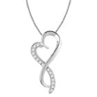 Two Hearts Forever One Sterling Silver 1/4-ct. T.w. Round-cut Diamond Heart Pendant, Women's, White