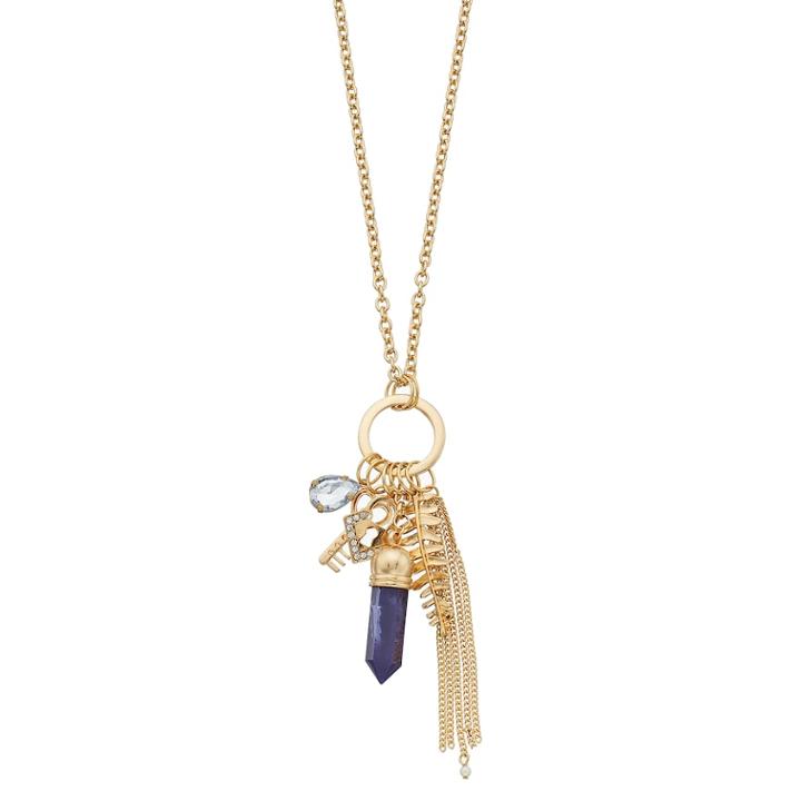Mudd&reg; Purple Simulated Healing Crystal, Key & Vine Charm Necklace, Teens, Gold