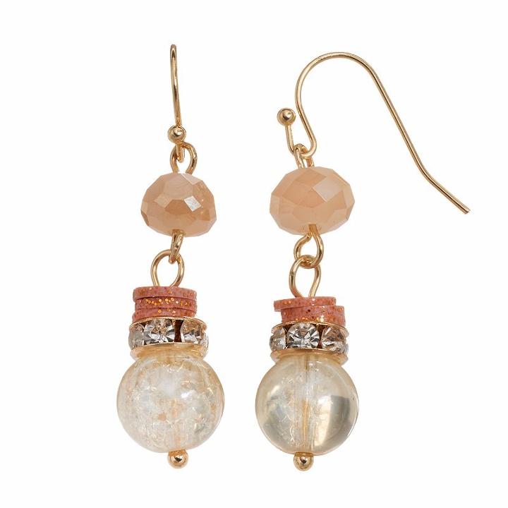 Brown Bead Linear Drop Earrings, Women's, Med Beige