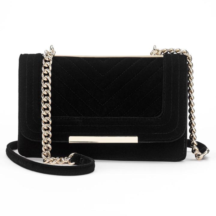 Apt. 9&reg; Gaby Quilted Velvet Flap Shoulder Bag, Women's, Black