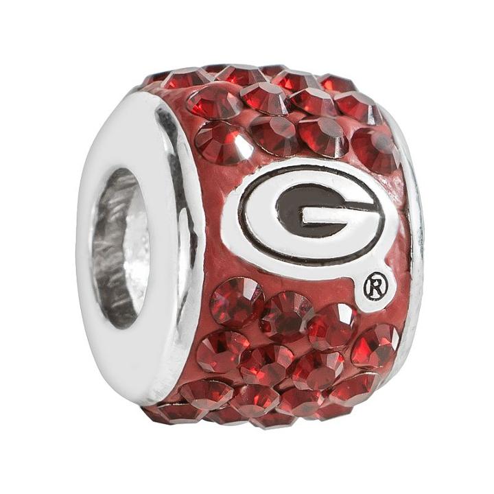 Logoart Georgia Bulldogs Sterling Silver Crystal Logo Bead - Made With Swarovski Crystals, Women's, Red