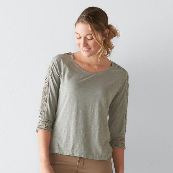 Petite Sonoma Goods For Life Lace-accent Top, Women's, Size: L Petite, Lt Green
