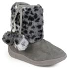 Journee Girls' Pom Pom Faux-fur Boots, Size: 12, Grey