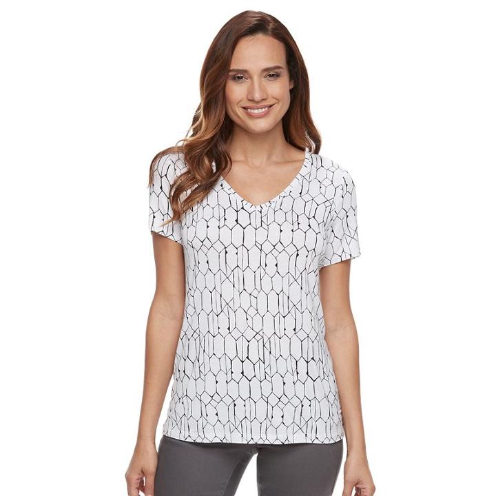 Petite Apt. 9&reg; Essential V-neck Tee, Women's, Size: L Petite, White