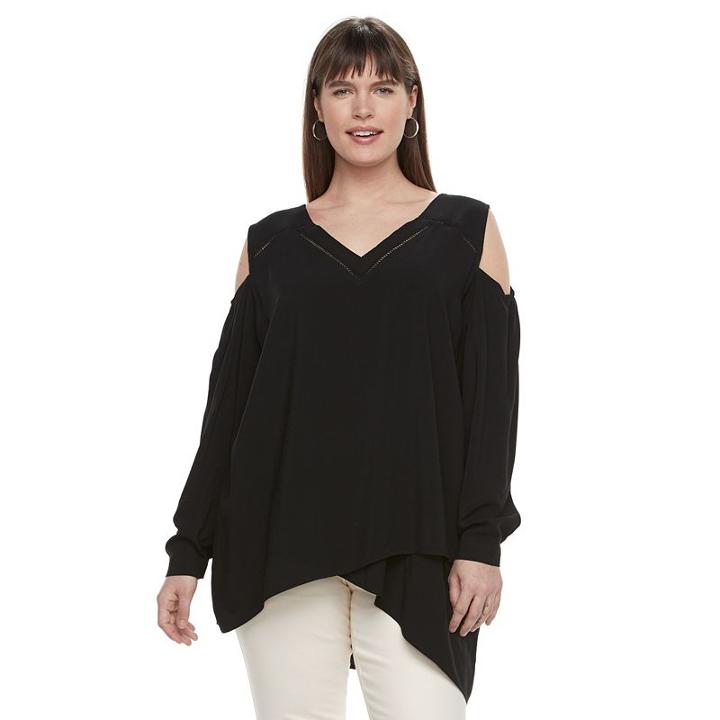 Plus Size Design 365 Tulip Hem Cold-shoulder Top, Women's, Size: 2xl, Black