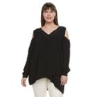 Plus Size Design 365 Tulip Hem Cold-shoulder Top, Women's, Size: 2xl, Black