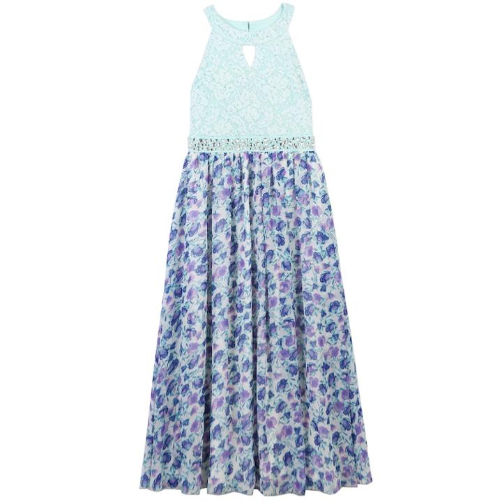 Girls 7-16 & Plus Size Speechless Keyhole Glitter Lace Bodice Floral Skirt Dress, Size: 14 1/2, Green