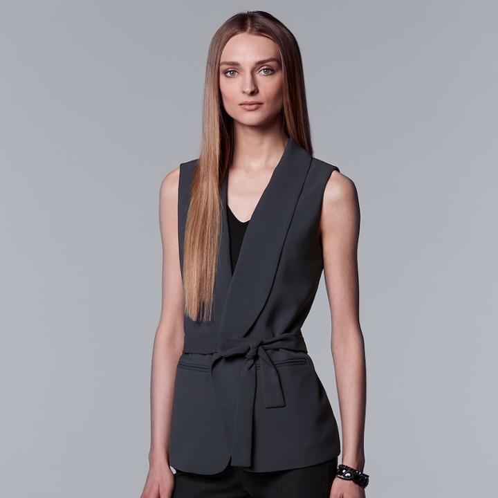 Women's Simply Vera Vera Wang Tie-front Crepe Vest, Size: Large, Dark Grey