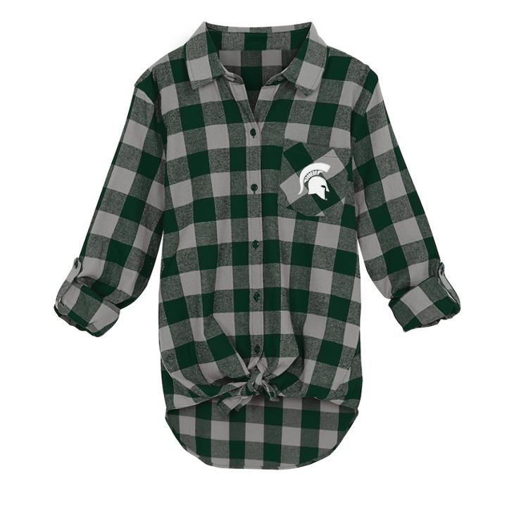 Juniors' Michigan State Spartans Spirit Week Tie-front Flannel Shirt, Teens, Size: Xl, Green