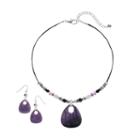 Beaded Teardrop Pendant Necklace & Drop Earring Set, Women's, Purple