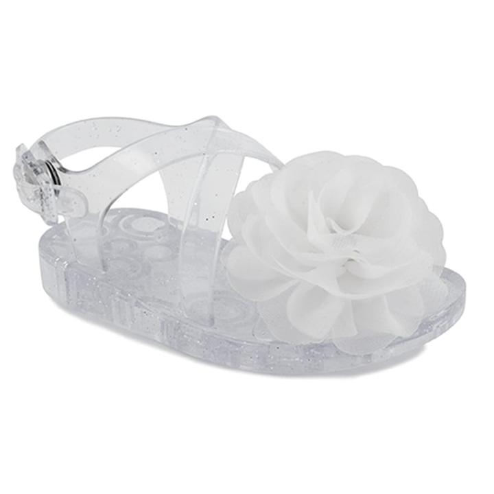 Baby Girl Wee Kids Flower & Glitter Clear Jelly Sandal Crib Shoes, Size: 4, Multicolor