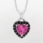 Sterling Silver Lab-created Pink Sapphire, Black Spinel And Diamond Accent Heart Pendant, Women's, Size: 18