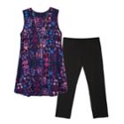 Girls 7-16 & Plus Size Iz Amy Byer Printed Tunic & Solid Leggings Set With Necklace, Size: L Plus, Navy Multi