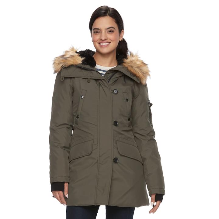 Women's S13 Eskimo Down-fill Faux-fur Trim Parka, Size: Large, Green Oth