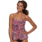 Women's A Shore Fit Tummy Slimmer Mesh Tankini Top, Size: 14, Pink