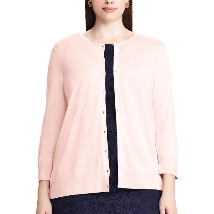 Plus Size Chaps Button-front Cardigan, Women's, Size: 3xl, Pink