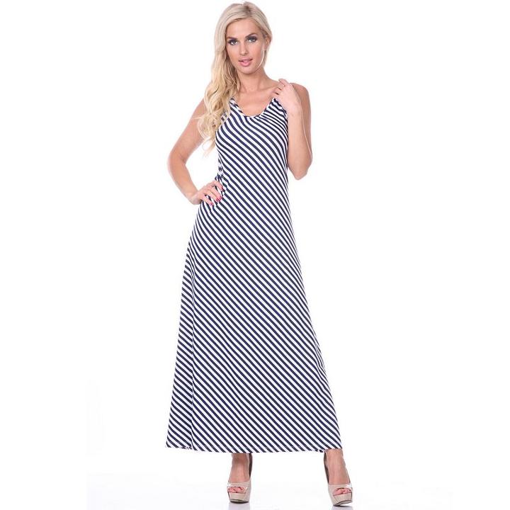 Women's White Mark Striped Maxi Dress, Size: S/m, Blue (navy)